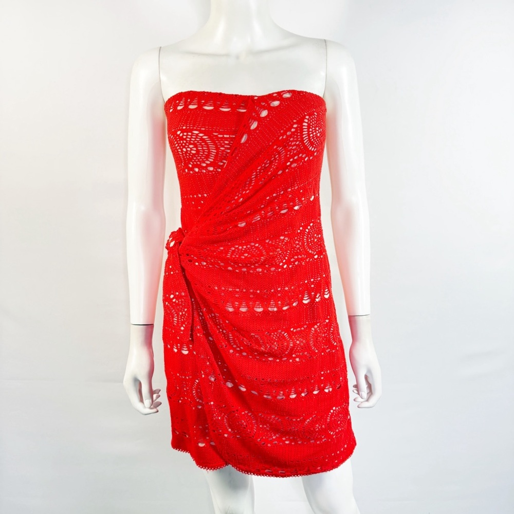 Free People Red Stretchy Lace Mini Dress Size S Casual Bohemian Summer Beach